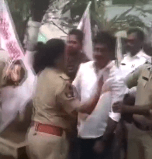 Jana Sena Andhra Woman Police Officer Slaps Jana Sena Worker