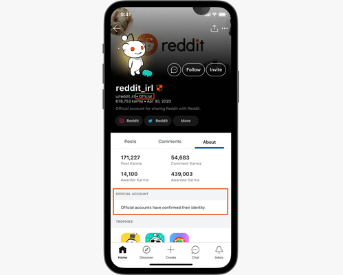 Reddit testing Official label for profiles