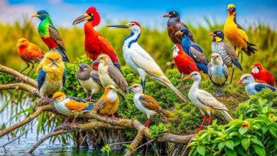 Beautiful birds are the creators of the rainbow on the environment