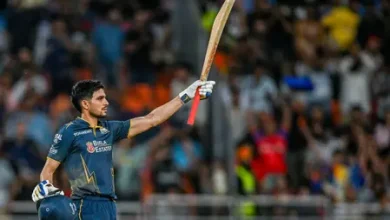 Shubman Gill celebrating his fifth IPL century during the GT vs RCB IPL 2026 final qualification match.