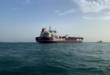A large crude oil tanker sailing safely through international channels to secure crude oil supply in India.