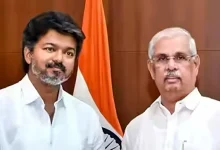 Joseph Vijay meeting the Governor of Tamil Nadu to stake claim for government formation with 120 MLAs.