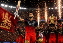 Virat Kohli celebrating his record-breaking fastest fifty during the high-stakes IPL 2026 final in Ahmedabad.