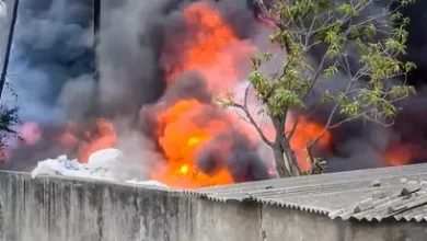 Firefighters respond to the Vizag Pharma City Fire Accident at Dakshin Energy in Parawada.