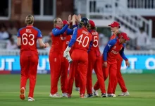 England celebrate after defeating West Indies to qualify for the Women's T20 World Cup semi-finals.