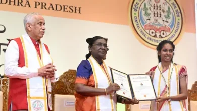 President Droupadi Murmu addresses the convocation ceremony at the Central Tribal University Andhra Pradesh in Vizianagaram.