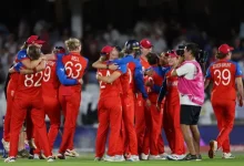 Nat Sciver-Brunt celebrates during the England vs South Africa Women's T20 World Cup Semi-Final victory.