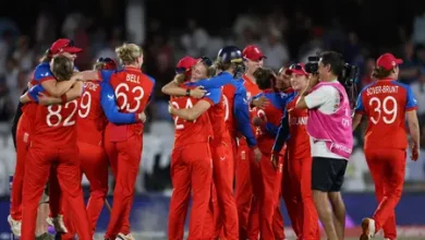 Nat Sciver-Brunt celebrates during the England vs South Africa Women's T20 World Cup Semi-Final victory.