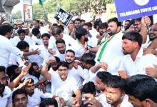 Hyderabad police detaining Youth Congress workers before the BRS NEET protest at Indira Park.