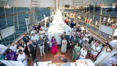 INS Sudarshini SAIL Boston 250 showcasing India's maritime heritage during the Parade of Sails in Boston