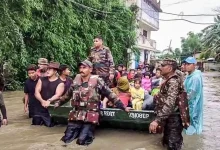 Indian Army carrying out rescue operations during the Assam Flood under Operation Jal Rahat.