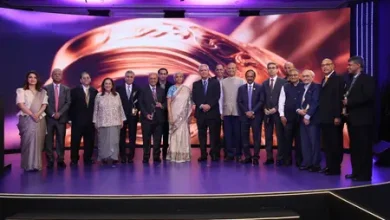 Nirmala Sitharaman presenting awards at the NDTV Profit Business Leadership Awards 2026