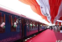 PM Modi flags off India's first hydrogen train during the launch in Jind, Haryana
