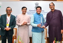 Piyush Goyal with Skyroot Aerospace founders after the India space sector achieved Vikram-1 mission success