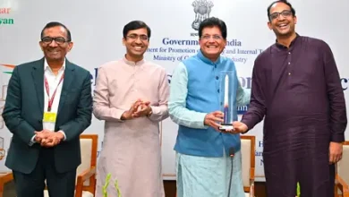 Piyush Goyal with Skyroot Aerospace founders after the India space sector achieved Vikram-1 mission success