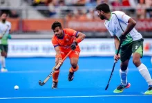 India vs Pakistan Hockey World Cup 2026 match as Harmanpreet Singh celebrates for India