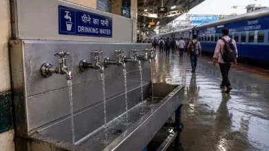 Indian Railways drinking water cleanliness drive at a railway station