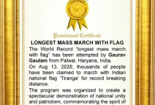 Tiranga March World Record with massive Indian national flag display