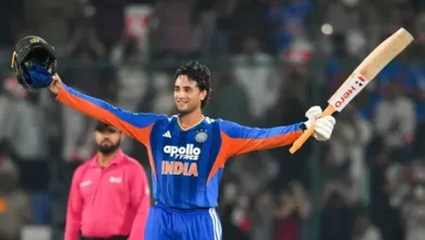 Abhishek Sharma celebrates his record century in India vs Afghanistan 3rd T20I