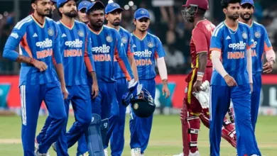 India vs West Indies 3rd T20I as Abhishek Sharma bats and Arshdeep Singh celebrates India's 14-run victory.