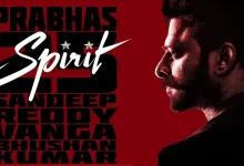 - Prabhas Spirit release date poster showing the actor in black attire and sunglasses ahead of the Diwali 2027 release.