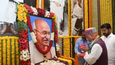 Telangana Governor CM Revanth Reddy pay tributes to Mahatma Gandhi at Bapu Ghat