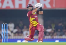 Shai Hope and Sherfane Rutherford batting during West Indies’ successful T20I run chase against India.