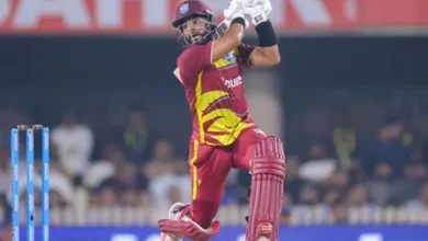 Shai Hope and Sherfane Rutherford batting during West Indies’ successful T20I run chase against India.