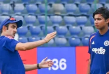 Vaibhav Sooryavanshi with India coach Gautam Gambhir during India cricket action