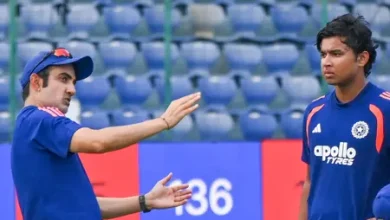 Vaibhav Sooryavanshi with India coach Gautam Gambhir during India cricket action